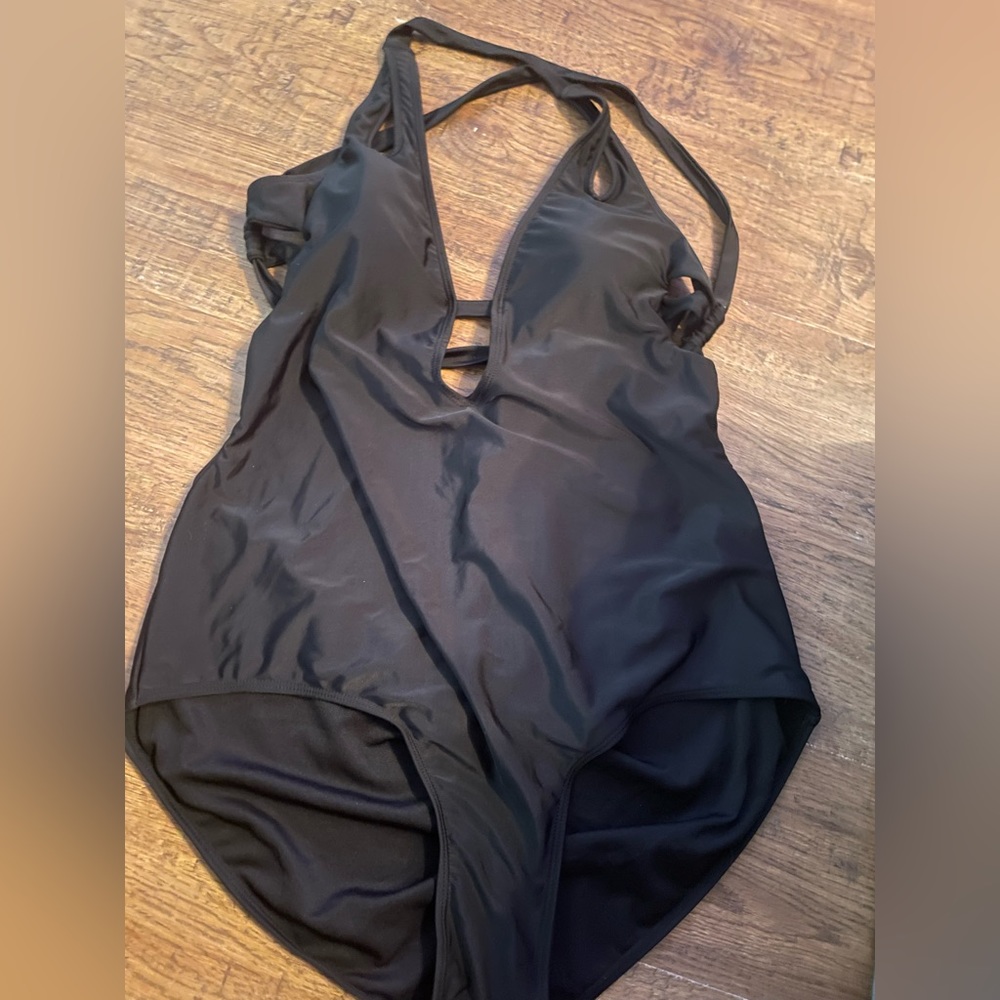 Swimsuits For All Black One-Piece Plunge Swimsuit